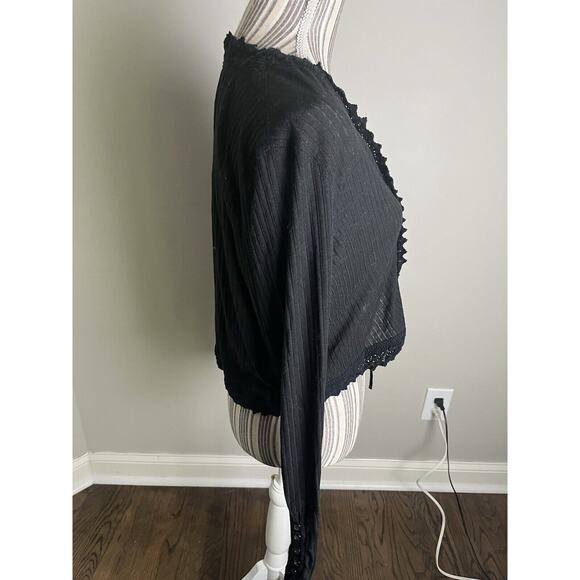 Free People black button down Large Peaseant Pullover W-tie closure BOHO - Picture 5 of 8